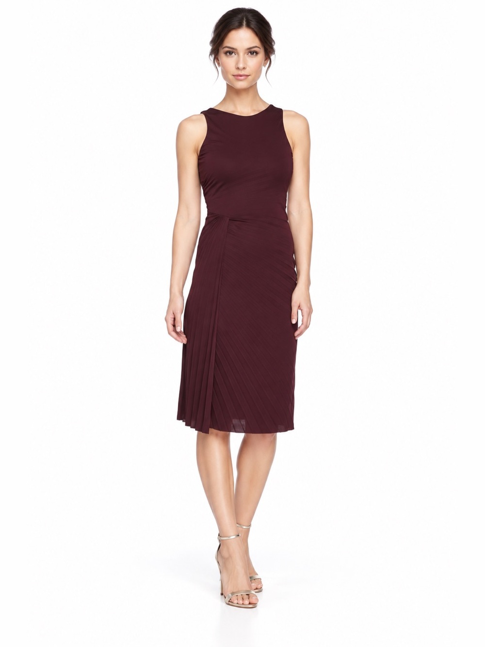 Halston Heritage Plum Pleated Midi Dress Sleeveless SZ 8